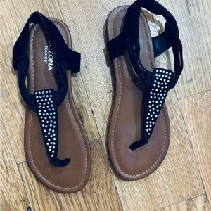 Black and Brown Sandals with Rhinestone Detail